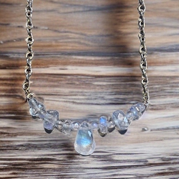 Genuine Rainbow Moonstone Necklace! 925 stamped silver rolo chain. - Picture 3 of 12